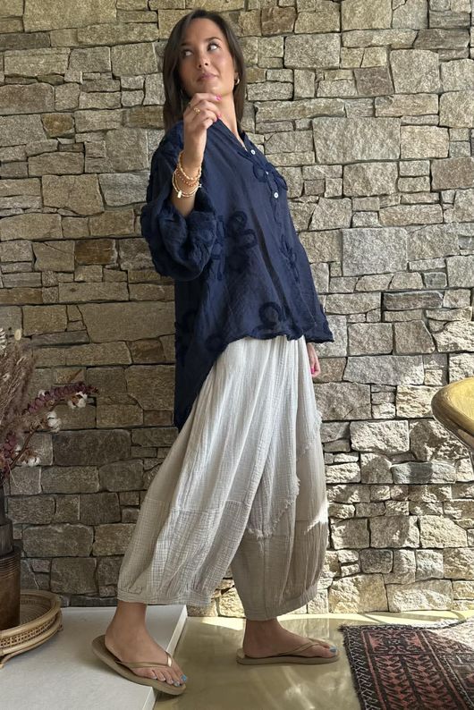 Sabo Boucle Flower Blouse Navy